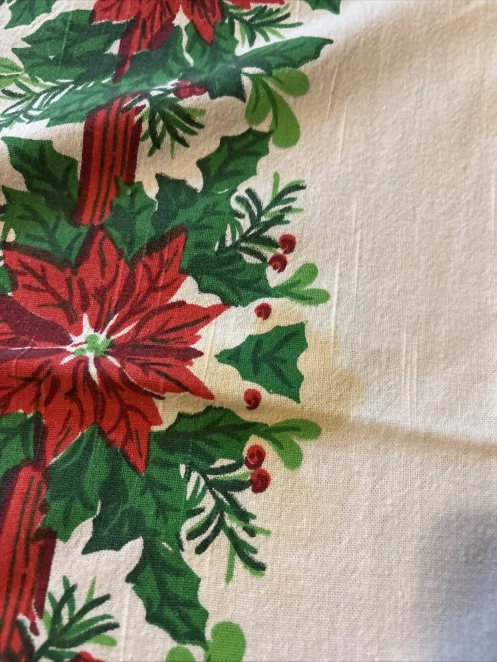 Large Festive Christmas Tablecloth Red Ribbons 65 X 52